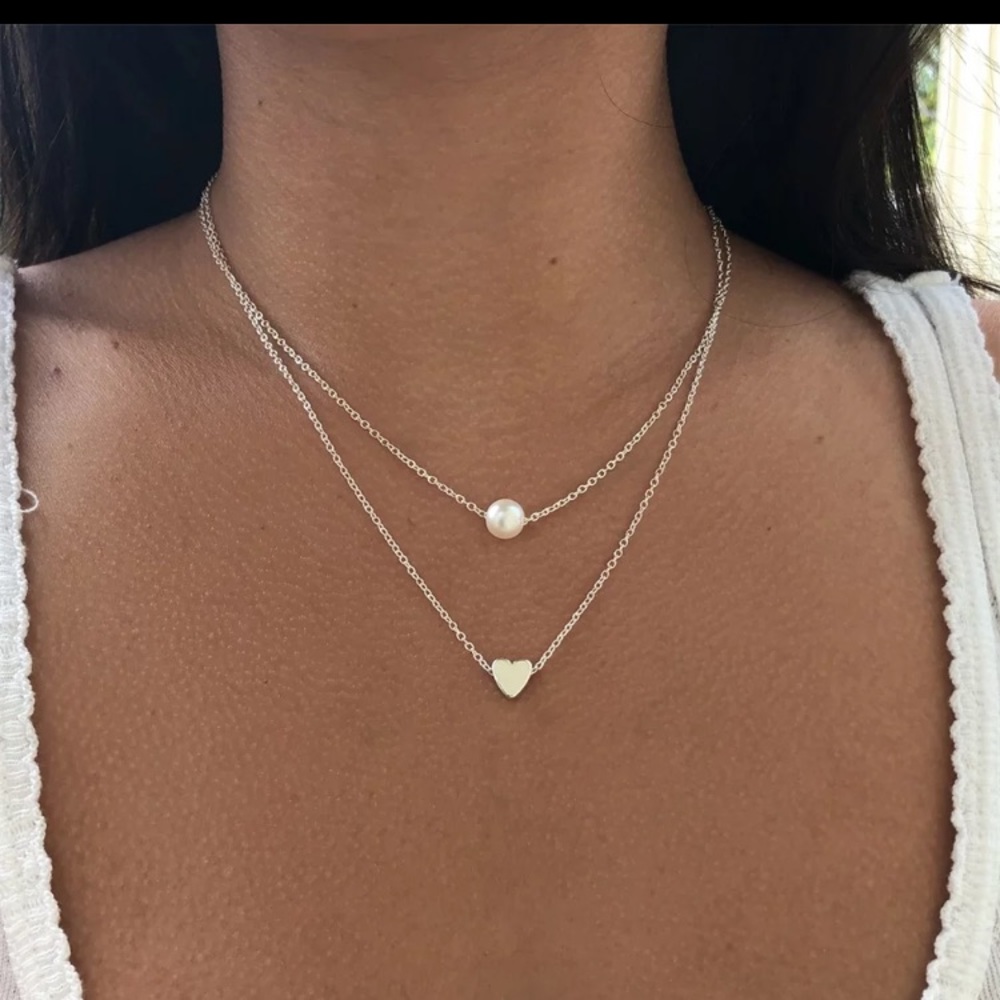DOUBLE STRAND PEARL HEART NECKLACE